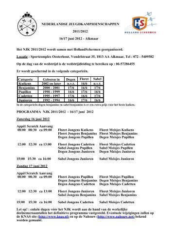 NEDERLANDSE JEUGDKAMPIOENSCHAPPEN 2011/2012 ... - KNAS