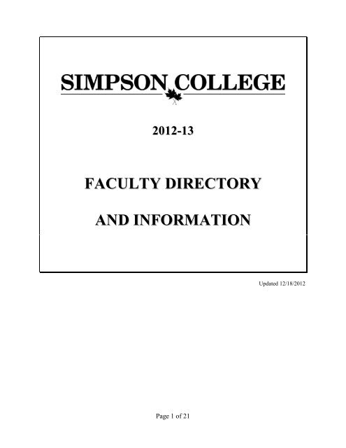 2012-13 faculty directory and information - Simpson College