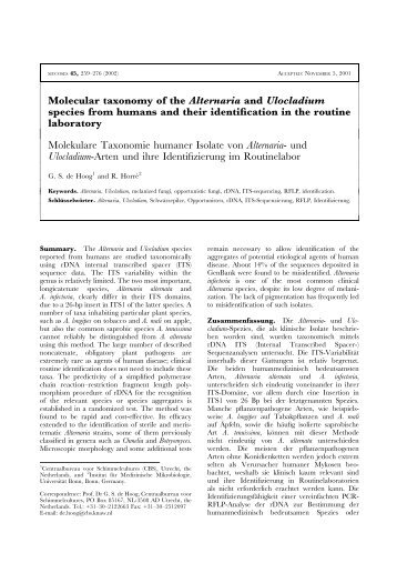 Molecular taxonomy of the Alternaria and Ulocladium ... - CBS - KNAW