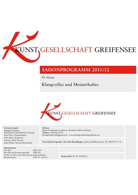 SAiSoNprogrAmm 2011/12 - KunstGesellschaft Greifensee