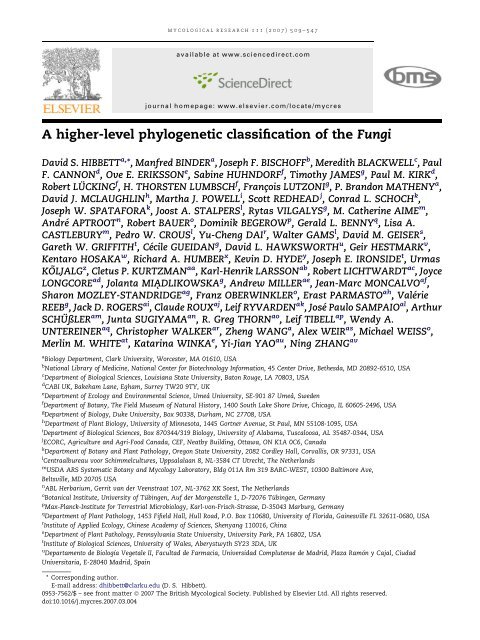 A higher-level phylogenetic classification of the Fungi - National ...