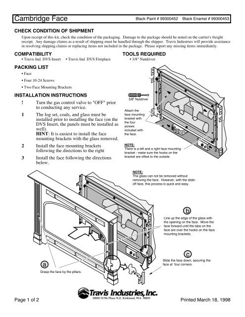 Cambridge Face, DVS - Instructions - Avalon