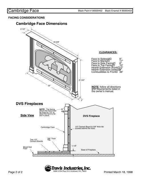 Cambridge Face, DVS - Instructions - Avalon