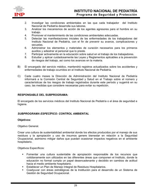 Programa de Seguridad y ProtecciÃ³n - Instituto Nacional de PediatrÃ­a