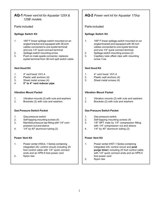 installation and operating instructions for aq-1 and aq-2 power vent ...