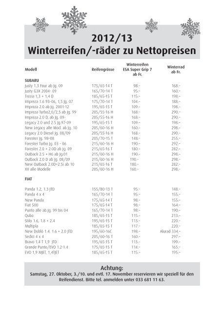 2012/13 Winterreifen/-räder zu Nettopreisen - Garage Müller AG