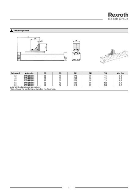 Skyttelcylinder, serie 170 - Bosch Rexroth