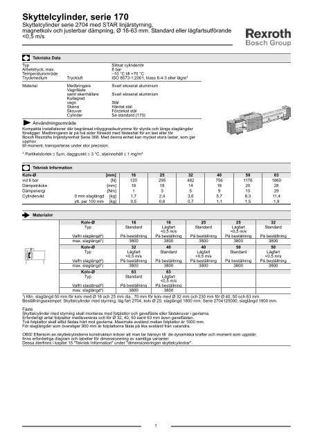 Skyttelcylinder, serie 170 - Bosch Rexroth