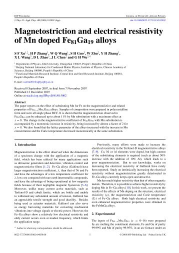 Magnetostriction and electrical resistivity of Mn doped Fe81Ga19 ...