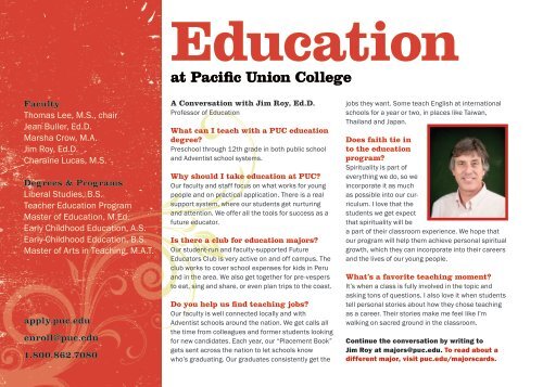 PUC Education Department Card - Pacific Union College