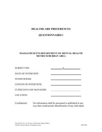 healthcare preferences questionnaire - Promoting Excellence in End ...