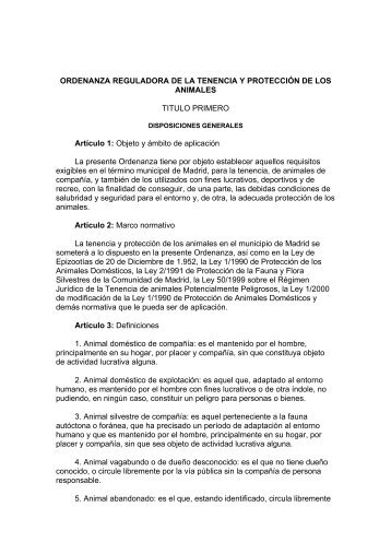 Ordenanza Reguladora de la Tenencia y ProtecciÃ³n de Animales