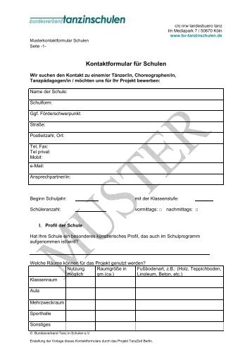 Kontaktbogen fÃ¼r Schulen - bundesverband tanz in schulen