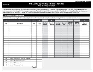 2009 AgriStability Inventory Calculation Worksheet Crop Inventory ...