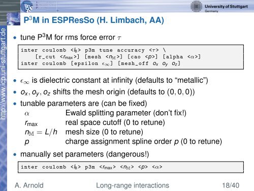 Long-range interactions: P3M, MMMxD, ELC, MEMD ... - ESPResSo