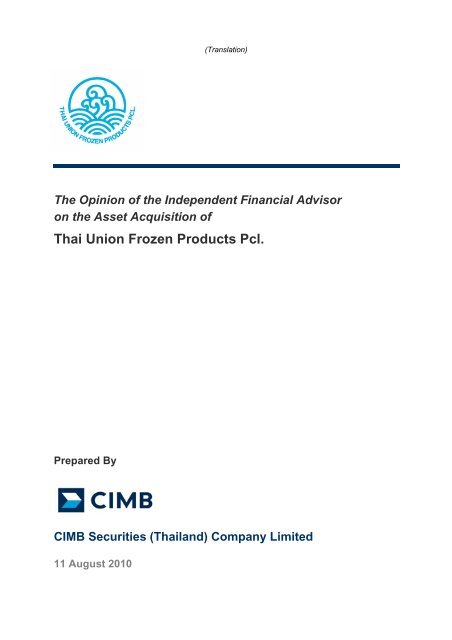 Opinion of the Independent Financial Advisor - Investor Relations