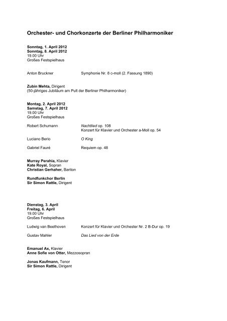 Oper Programm der Osterfestspiele Salzburg 2012 31. 3. bis 9. 4.