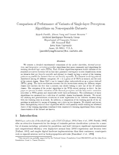 Comparison of Performance of Variants of Single-layer Perceptron ...