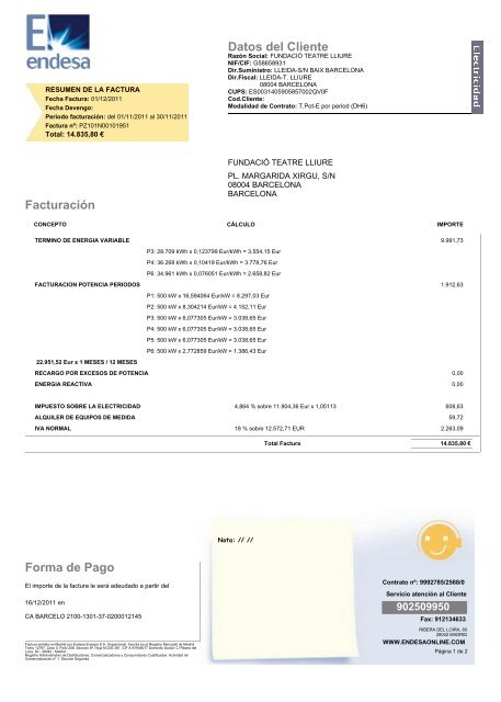 Datos del Cliente FacturaciÃ³n Forma de Pago - Teatre Lliure