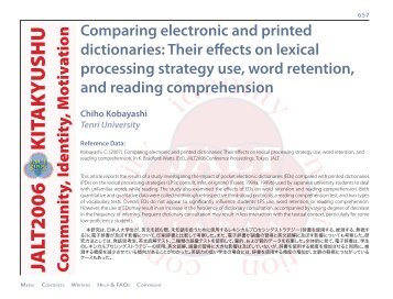 Comparing Electronic and Printed Dictionaries - JALT Publications