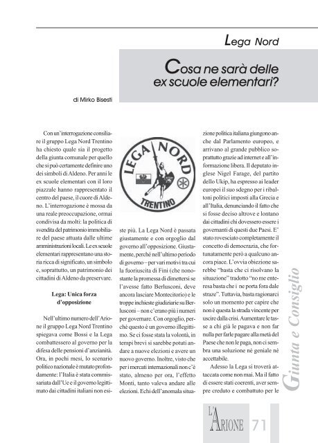 Anno 15 - N. 28 - Dicembre 2011 - Comune di Aldeno