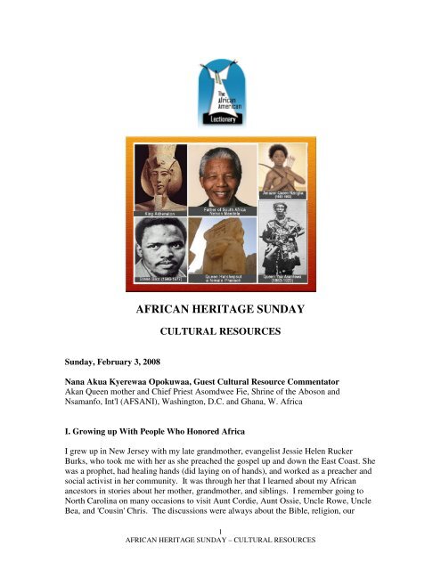 AFRICAN HERITAGE SUNDAY - The African American Lectionary