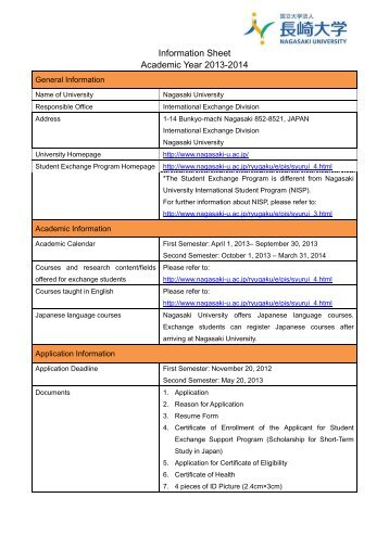 Information Sheet Academic Year 2013-2014