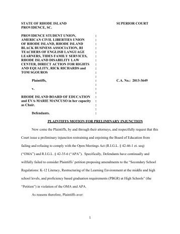 Motion for Preliminary Injunction - ACLU of Rhode Island