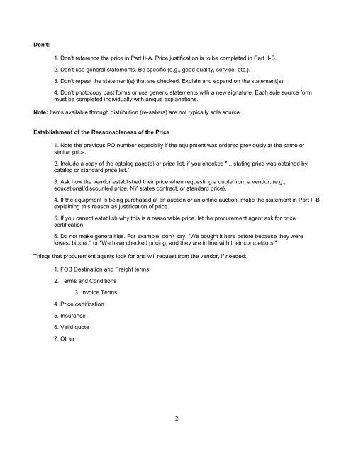 Instructions for the Single/Sole Source Justification Form - DFA