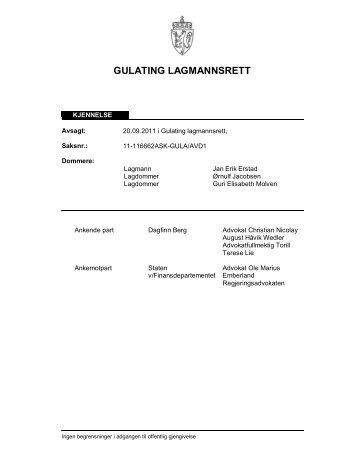 privatperson mot staten - Gulating lagmannsrett 2011-09-20