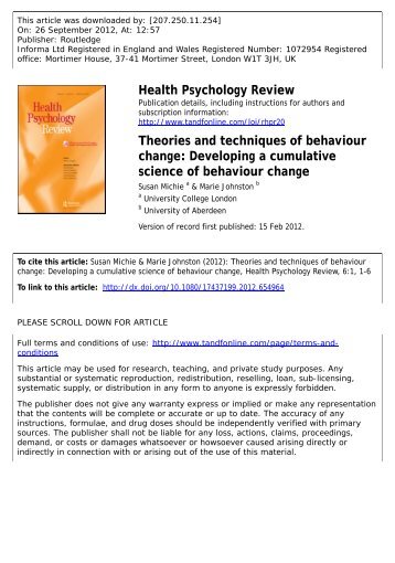 Theories and techniques of behaviour change: Developing a ...