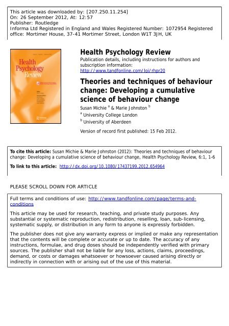 Theories and techniques of behaviour change: Developing a ...