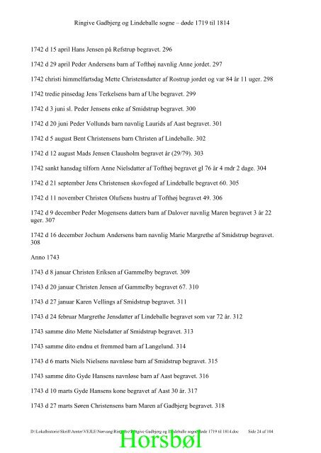 Gadbjerg Lindeballe og Ringive sogne begravede 1719-1814.