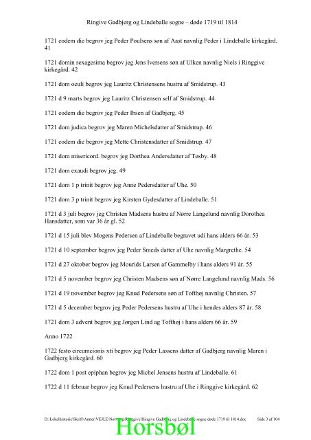 Gadbjerg Lindeballe og Ringive sogne begravede 1719-1814.