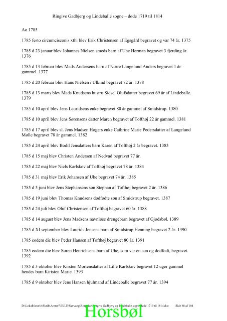 Gadbjerg Lindeballe og Ringive sogne begravede 1719-1814.