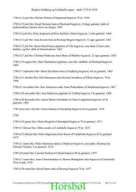 Gadbjerg Lindeballe og Ringive sogne begravede 1719-1814.