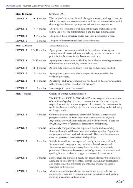 AQA GCE Specification 2007 - Littleover Community School