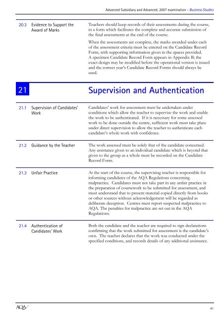 AQA GCE Specification 2007 - Littleover Community School