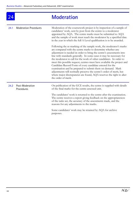 AQA GCE Specification 2007 - Littleover Community School