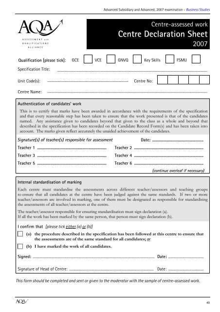 AQA GCE Specification 2007 - Littleover Community School