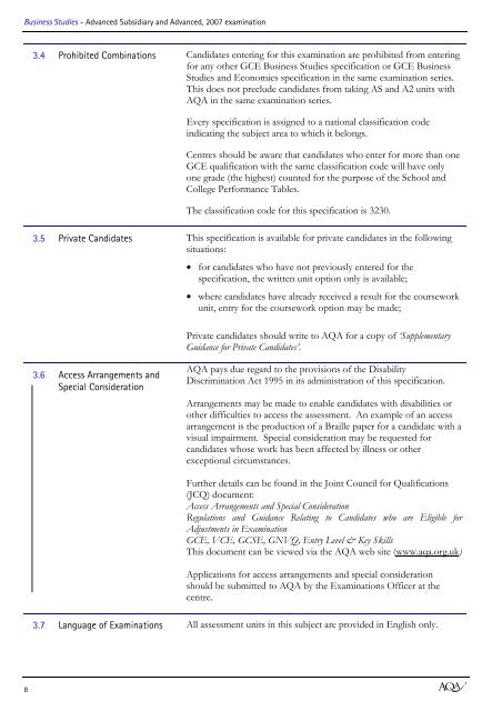 AQA GCE Specification 2007 - Littleover Community School