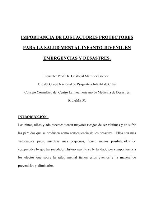 factores protectores y de riesgo salud mental