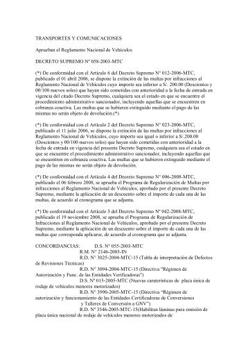 Decreto Supremo NÂº 0058-2003-MTC - Protransporte