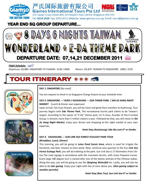 Flight Schedule: Departure: SQ 880 SINGAPORE TO TAIWAN 0130 ...