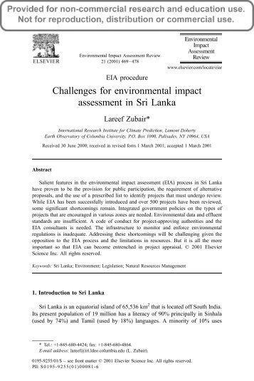 Challenges for environmental impact assessment in Sri Lanka