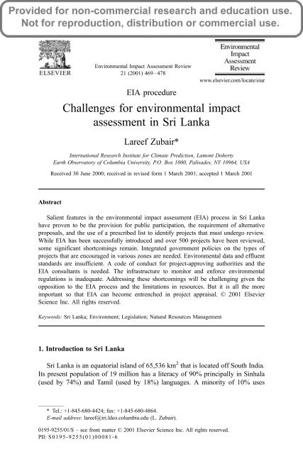 Challenges for environmental impact assessment in Sri Lanka