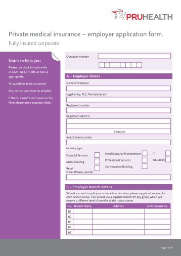 private medical insurance â employee application form pruhealth