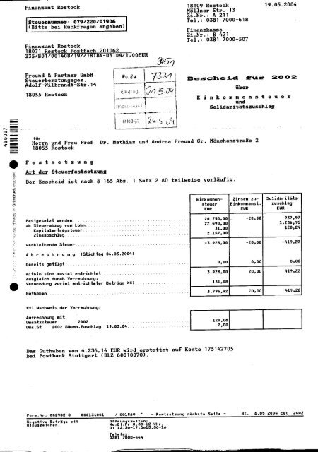 Steuerbescheid 2002, eingestellt 28.5.2004 - von Mathias Freund