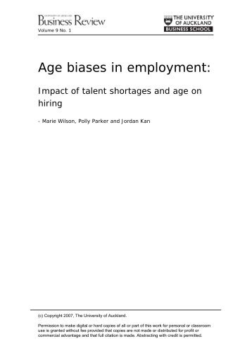 Age biases in employment: - University of Auckland Business Review