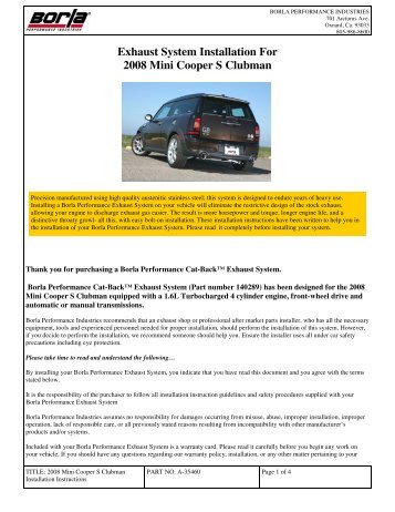 140289 08 Mini Cooper S Clubman Type Cat-back - Borla